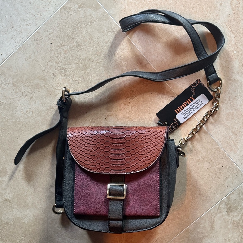 Diophy leather Crossbody Bag in Burgundy and slate grey